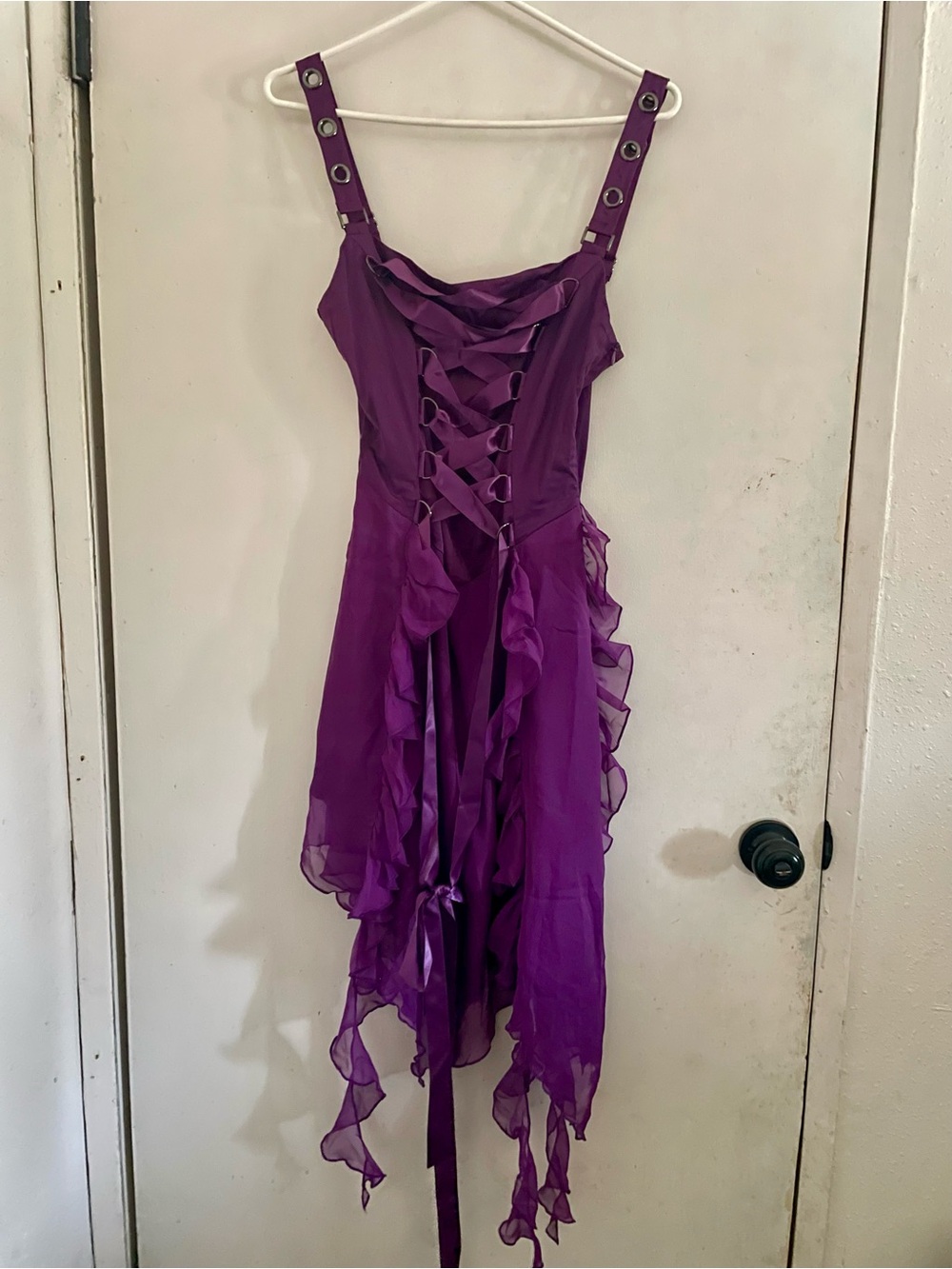 Dolls KillCurrent Mood Purple Ruffled Lace-Up Dress size small new with tags